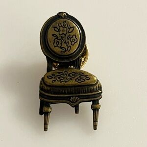 Vintage JJ Gold Bronze Tone Antique Floral Chair Lapel Pin Brooch